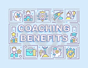 Coaching benefits word concepts blue banner