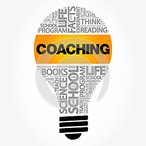 COACHING bulb word cloud collage