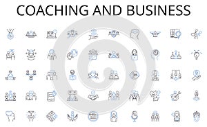 Coaching and business line icons collection. Budget, Revenue, Deficit, Spending, Taxation, Inflation, Austerity vector