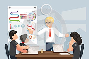 Coaching business meeting ideas solution searching flat design vector illustration