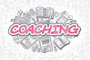 Coaching - Cartoon Magenta Word. Business Concept.