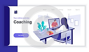 Coaching concept 3d isometric web banner with people scene