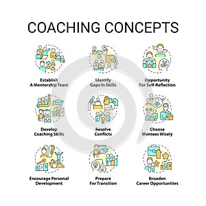 Coaching concept icons set