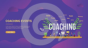 Coaching concept with people teching and discussion to share education for website template landing homepage banner - vector