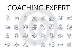 Coaching expert line icons collection. Strategic thinker, Leadership guru, Motivational speaker, Goal setter, Management