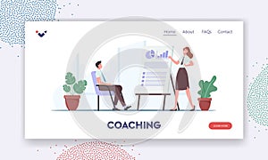 Coaching Landing Page Template. Business Presentation with Characters on Training or Seminar, Trainer Consultation