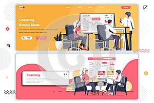 Coaching landing pages set. Business training, motivation and mentoring corporate website. Flat vector illustration with