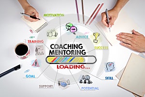 Coaching and Mentoring Concept. Chart with keywords and icons photo