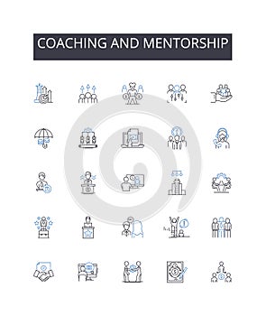 Coaching and mentorship line icons collection. Vibrant, Dynamic, Cosmopolitan, Iconic, Diverse, Progressive, Cultural