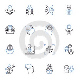 Coactive learning line icons collection. Collaboration, Learning, Partnership, Interaction, Support, Coaching
