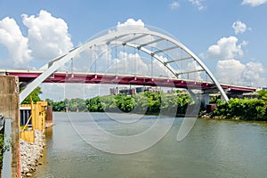 Coal barge being pushed up te CUmberland River near Downtown Nashville photo