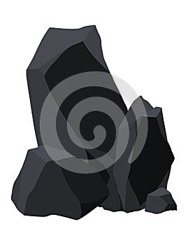Coal black mineral resources. Pieces of fossil stone. Polygonal shape. Black rock stone of graphite or charcoal. Energy photo