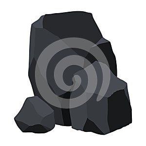 Coal black mineral resources. Pieces of fossil stone. Polygonal shape. Black rock stone of graphite or charcoal. Energy photo