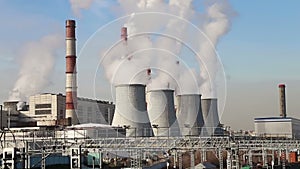 Coal burning power plant with smoke stacks, Moscow, Russia