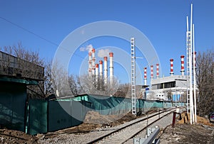 Coal burning power plant with smoke stacks, Moscow, Russia