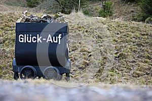 Coal car with the inscription "gluck auf" in the harz mountains