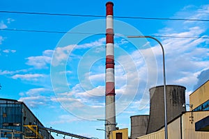 Coal-fired power plant with chimneys