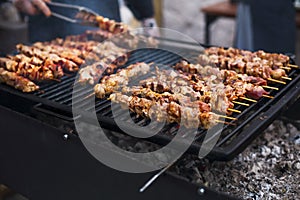 Coal grill of chicken meat skewers