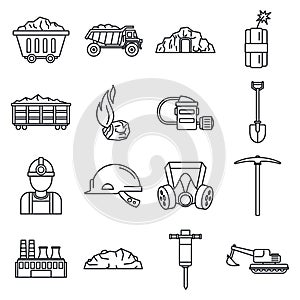 Coal industry factory icons set, outline style