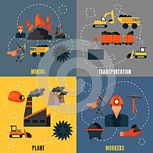 Coal industry flat set