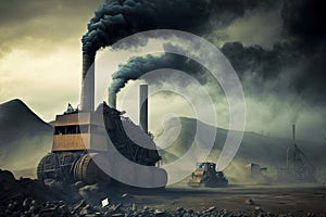 coal industry and mining under smog and smoke, air pollon