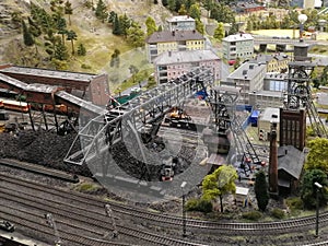 coal mine with railway and crane in small maket