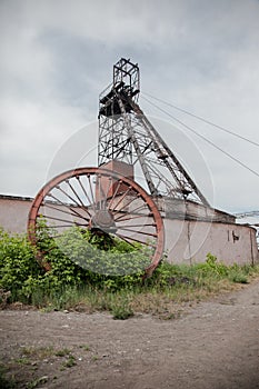 Coal mine tower on blue sky