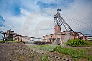 Coal mine tower on blue sky