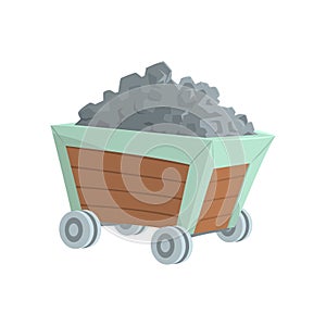 Coal mine trolley, mining industry concept cartoon vector Illustration