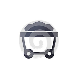 coal minecart, mine wagon icon on white