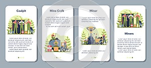 Coal or minerals mining mobile application banner set. Worker