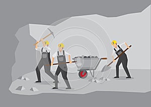 Coal Miners Working in Underground Mine Vector Illustration