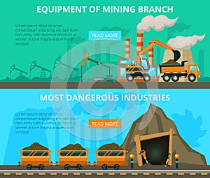 Coal mining 2 flat interactive banners