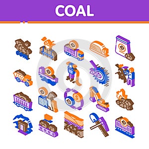 Coal Mining Equipment Isometric Icons Set Vector