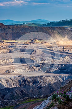 Coal mining in open pit