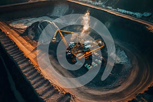 coal mining an open pit extractive industry, aerial drone top view