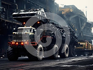 Coal Mining Operations: Heavy Machinery at Work Site, Facilitating Efficient Coal Transportation