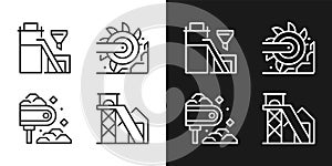 Coal mining process pixel perfect linear icons set for dark, light mode