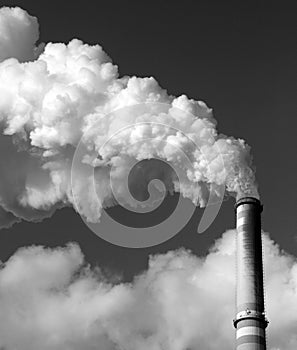 Coal power plant chimney - black and white