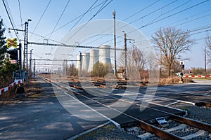 coal power plant and crossing for cars in the foreground, czech detmarovice 04.01.2020