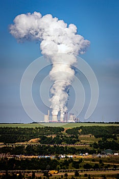 Coal power plant factory chimney emissions causing air pollution