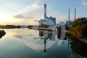 Coal power plant r on the side of a Canal, Germany