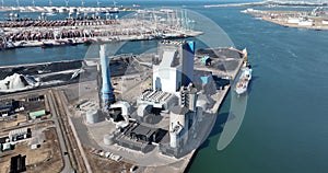 Coal power plant station energy electricity generation installation on the Maasvlakte in harbour port of Rotterdam