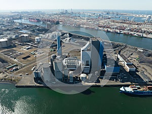 Coal power plant station energy electricity generation installation on the Maasvlakte in harbour port of Rotterdam