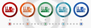 Coal power station concept vector icon set, infographic template, flat design circle colorful web buttons in 5 color options