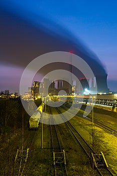 Coal power station at night