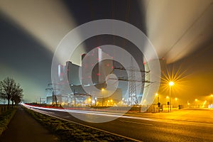 Coal power station at night