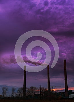 Coal powered plant and smoke stacks