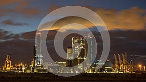 Coal powered power plant at night