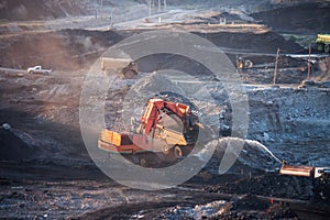 Coal-preparation plant. Big mining truck at work site coal trans